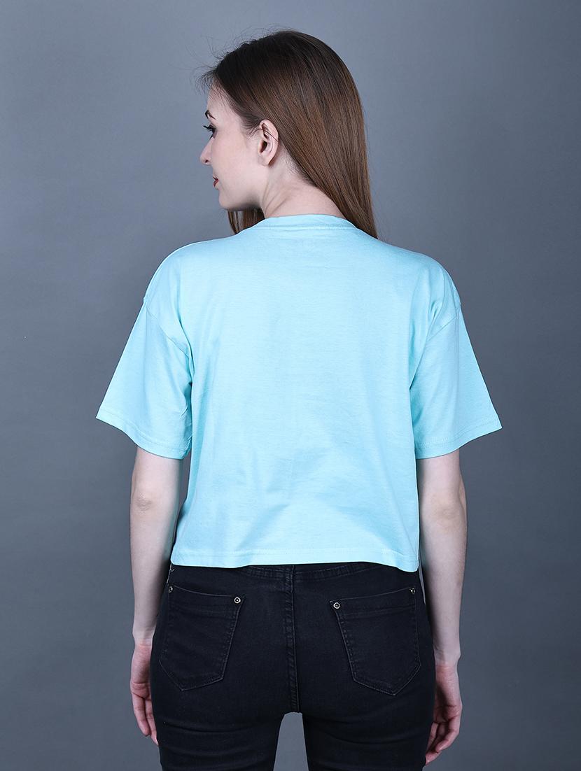blue half sleeves printed crop t-shirt - 19986446 - Standard Image - 2