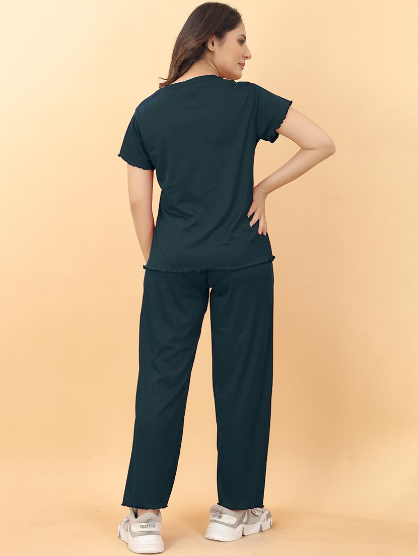 round neck solid nightwear pyjama set - 19986575 - Standard Image - 2