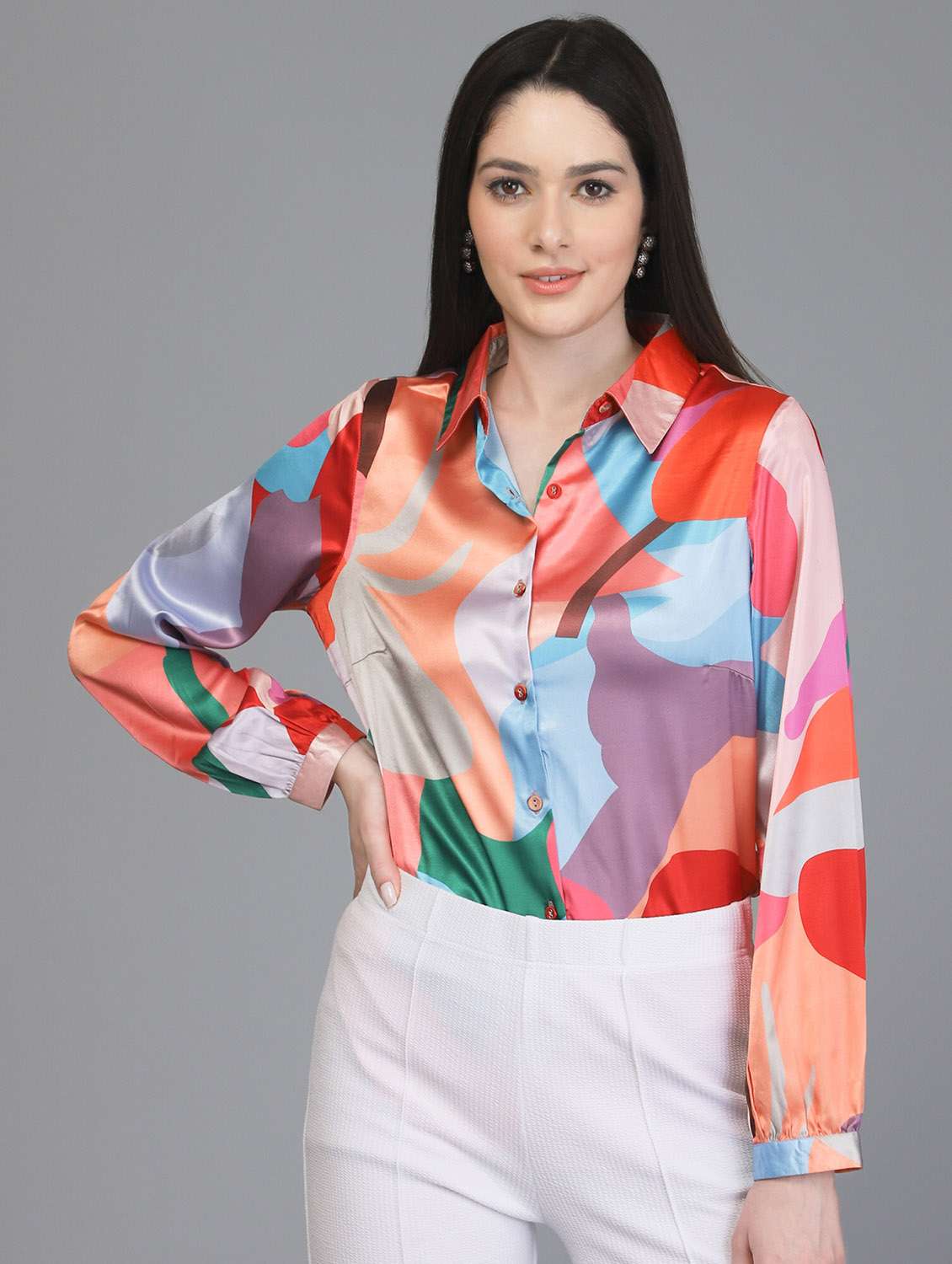 multi colored abstract print long sleeves regular shirt - 19986593 -  Zoom Image - 0