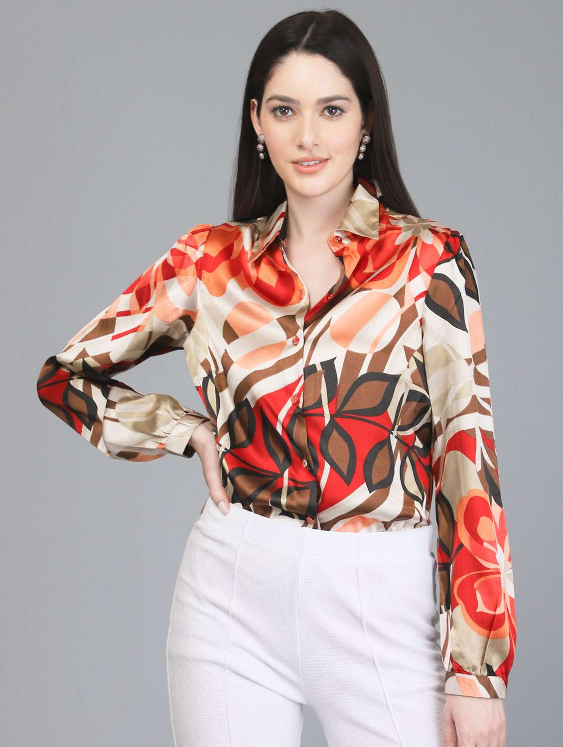 multi colored abstract print long sleeves regular shirt