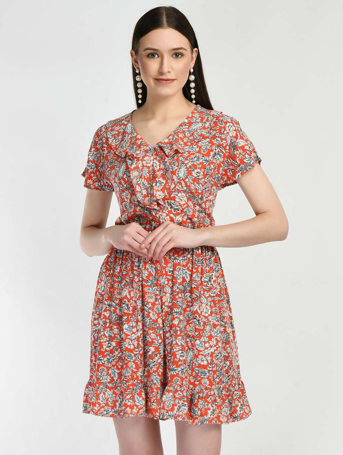 multi color viscose fit & flare dress