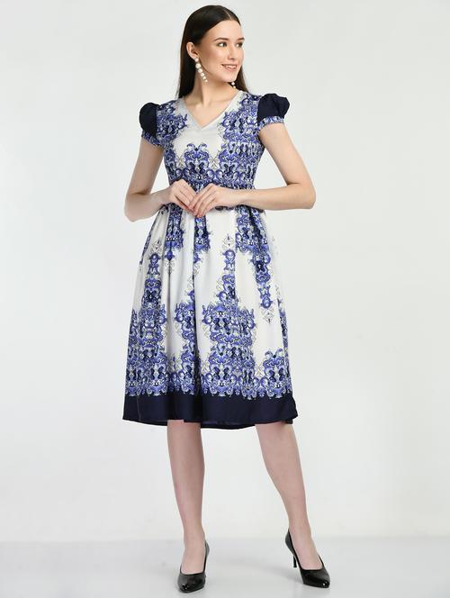 blue printed fit & flare dress - 19988483 -  Standard Image - 0