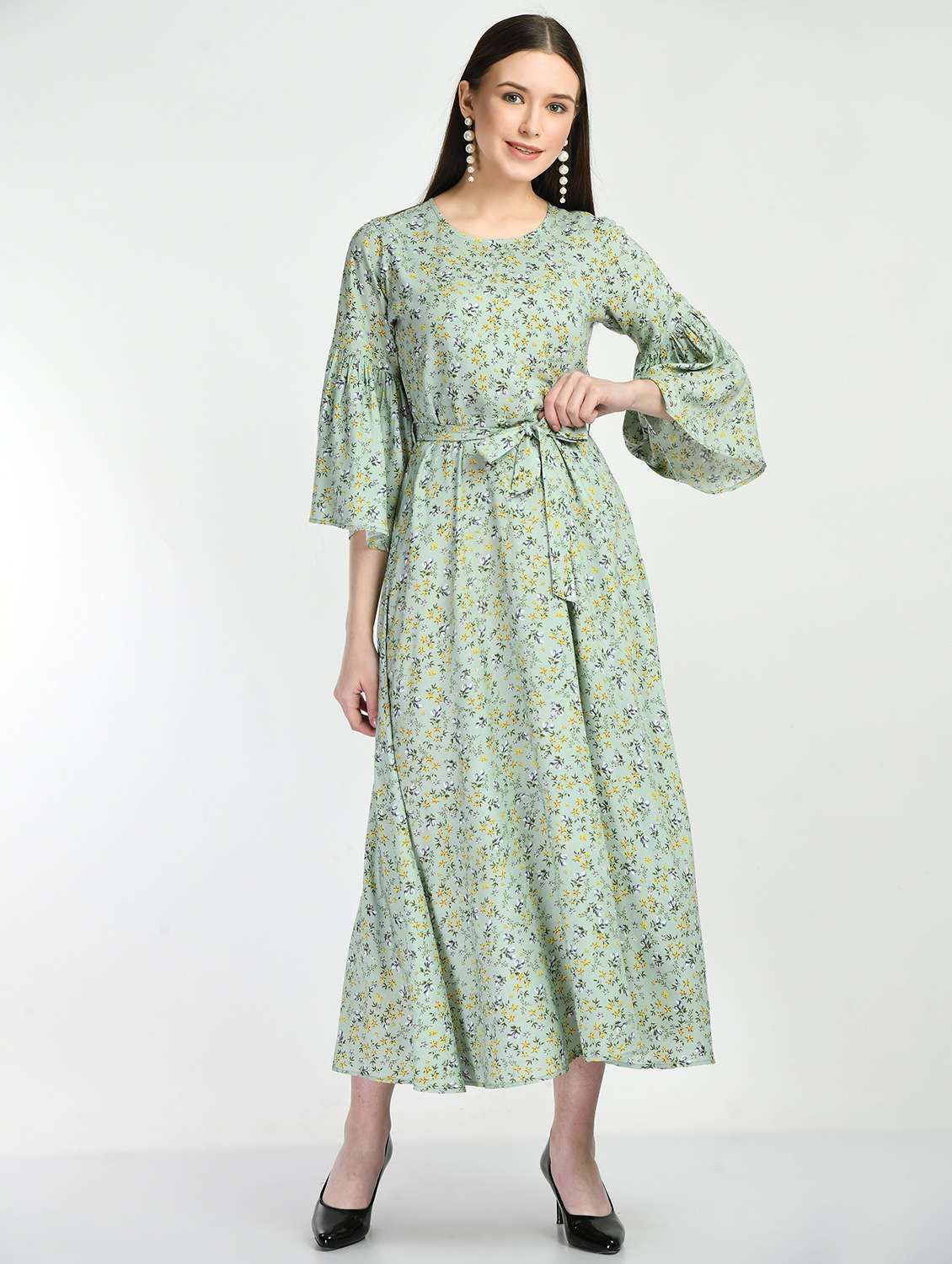 green floral fit & flare dress