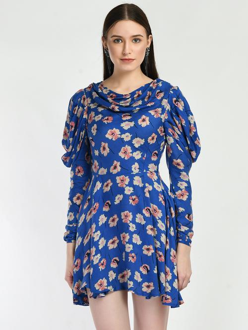 blue printed fit & flare dress - 19988488 - Standard Image - 0