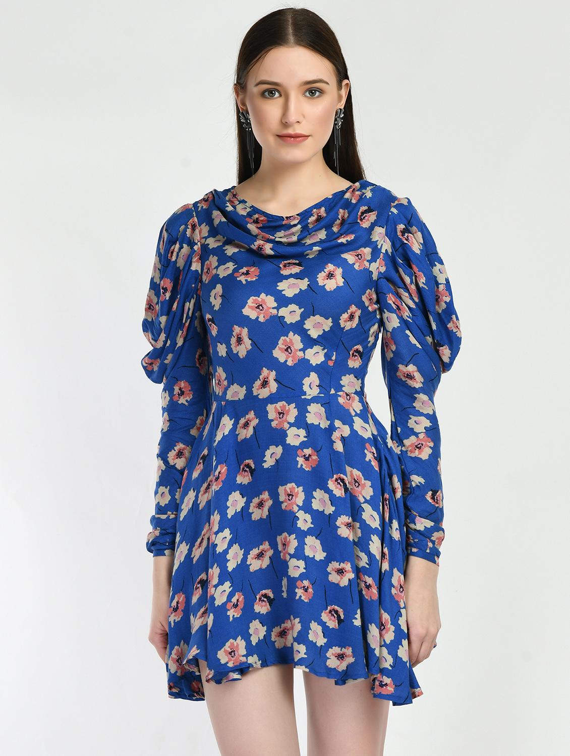 blue printed fit & flare dress - 19988488 - Zoom Image - 0