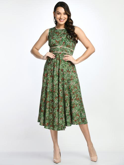round neck printed fit & flare dress - 19988490 - Standard Image - 0