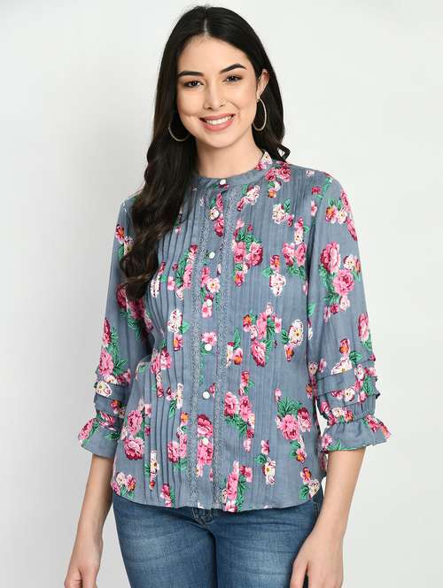 women's straight mandarin neck top - 19988510 -  Standard Image - 0