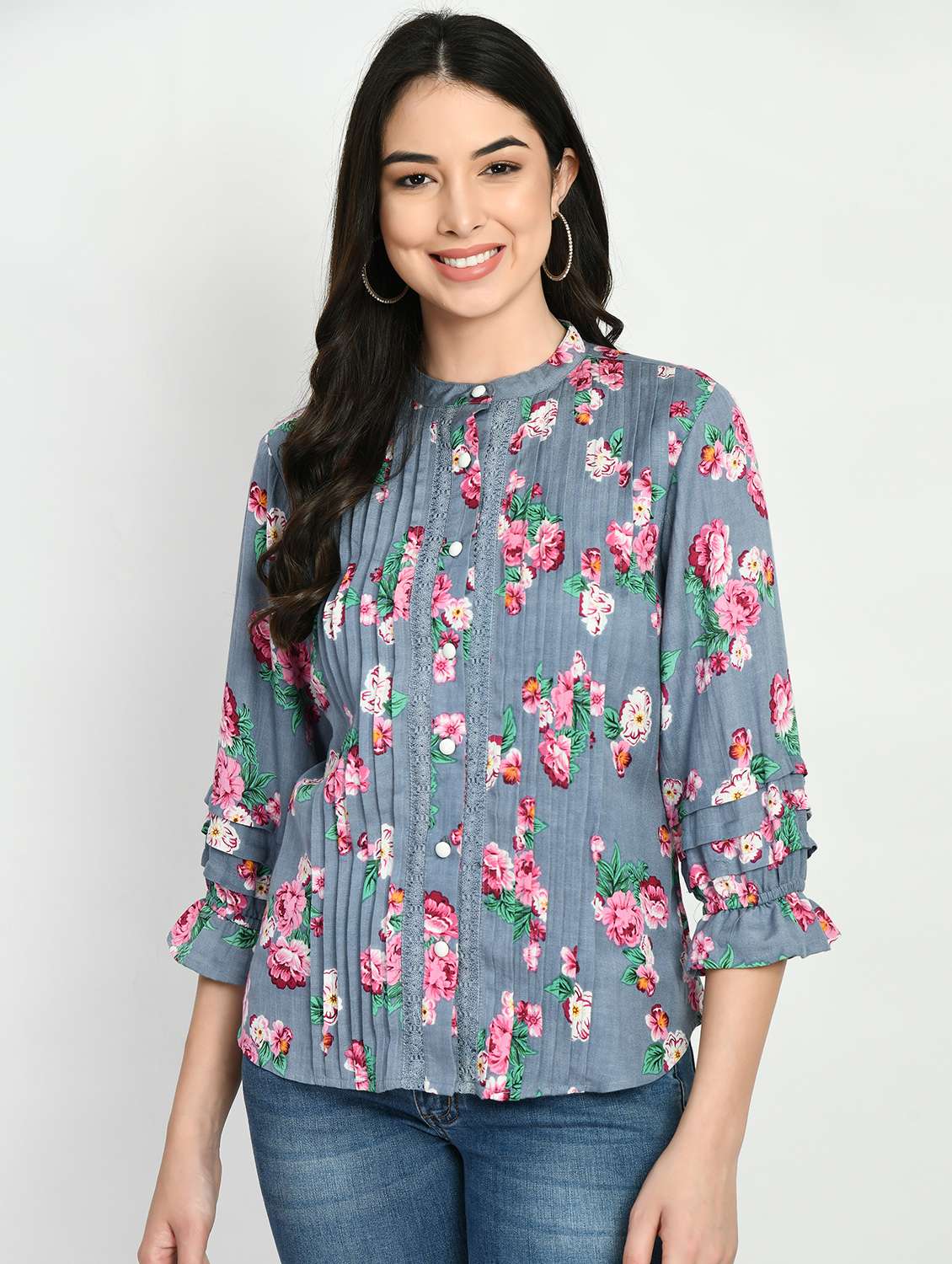 women's straight mandarin neck top