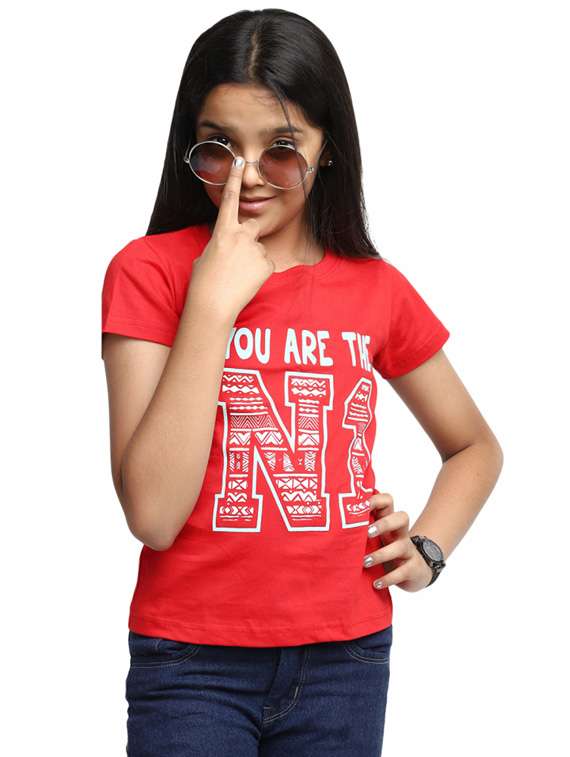 girls printed cotton regular tee - 19989781 -  Standard Image - 2