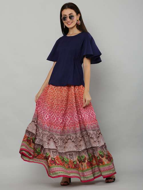 multi colored printed top and skirt co-ord set - 19990289 - Standard Image - 0