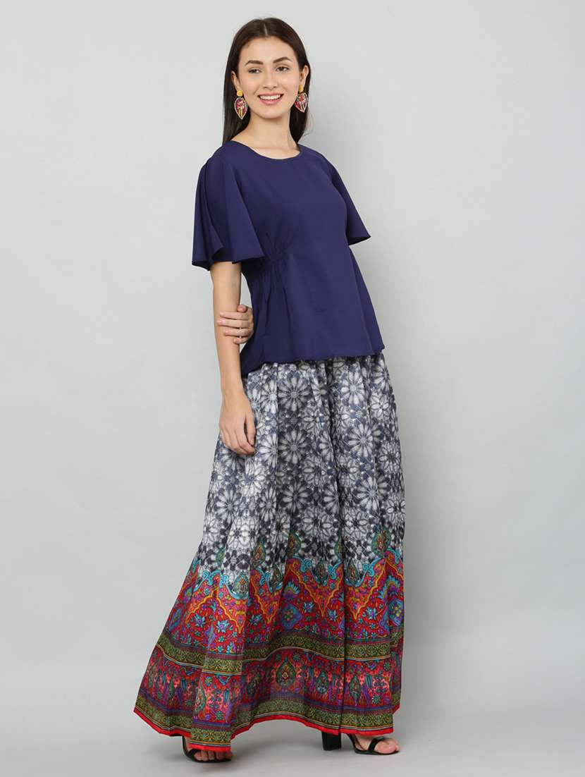 multi colored printed top and skirt co-ord set