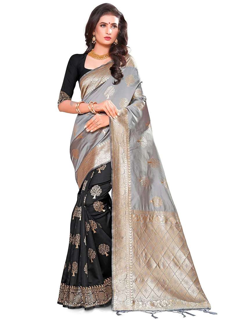 women's self design pearl grey colored saree with blouse - 19992038 - Zoom Image - 0