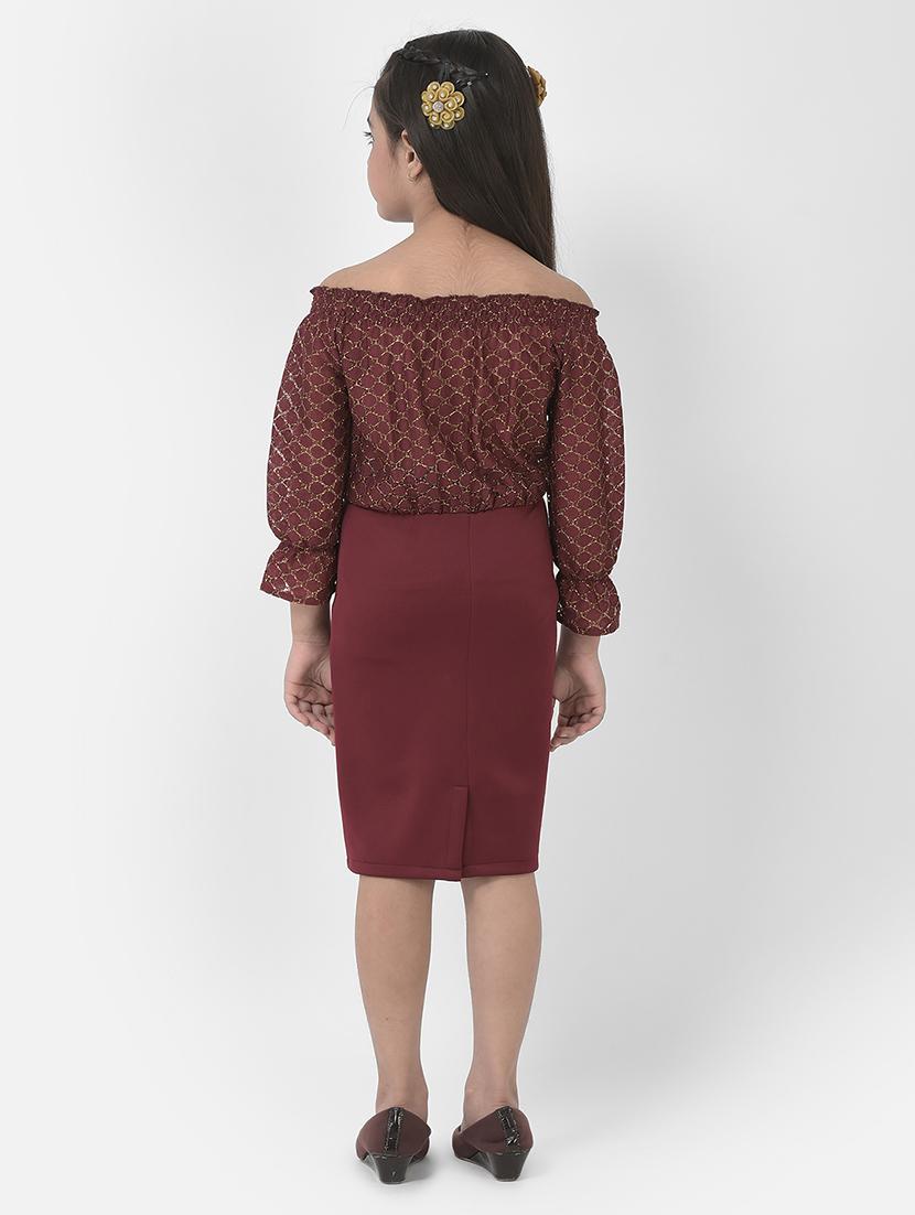 girls off shoulder long sleeves frock - 19992263 - Standard Image - 2