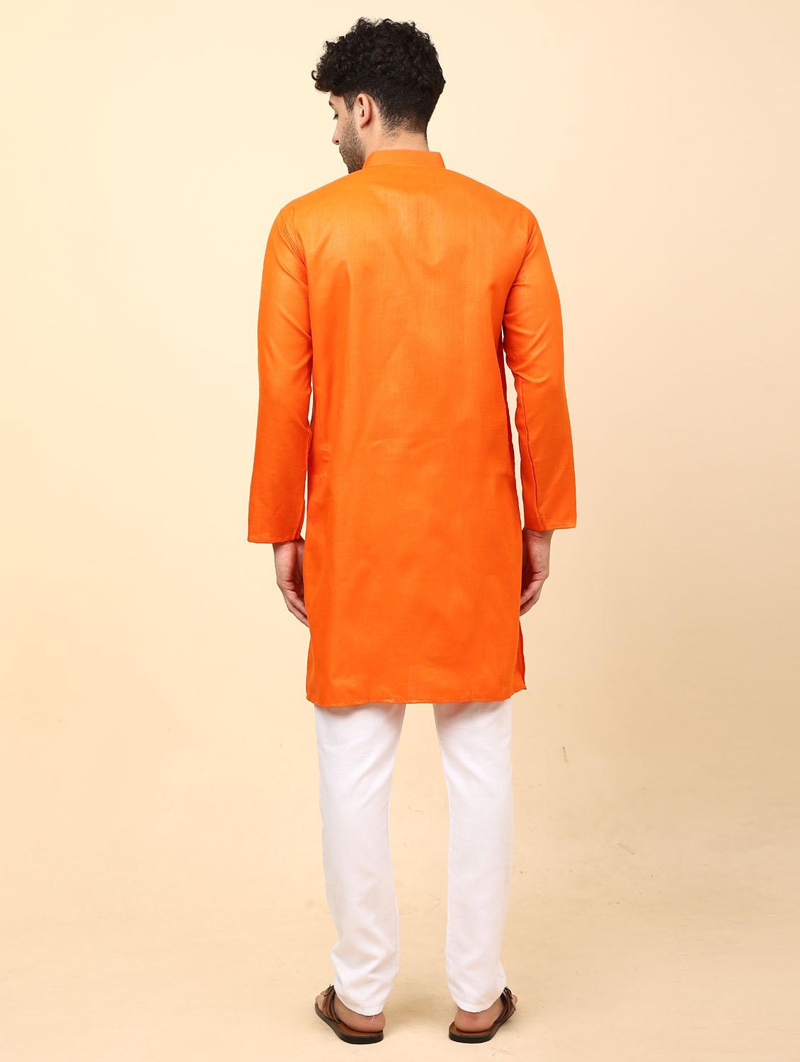 orange solid mandarin neck kurta pyjama set - 19992331 - Standard Image - 2