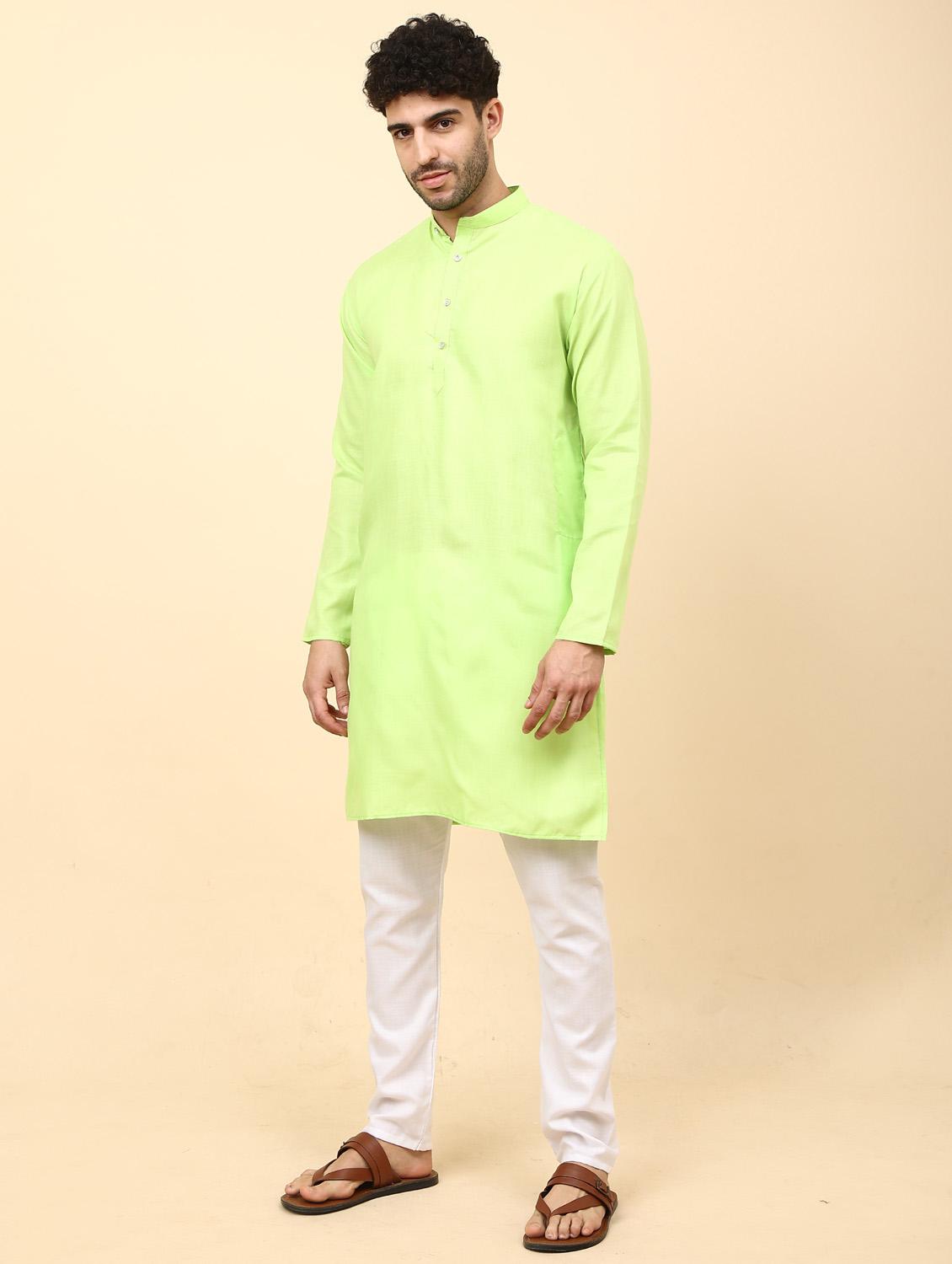 parrot green solid mandarin neck kurta pyjama set - 19992333 - Standard Image - 2
