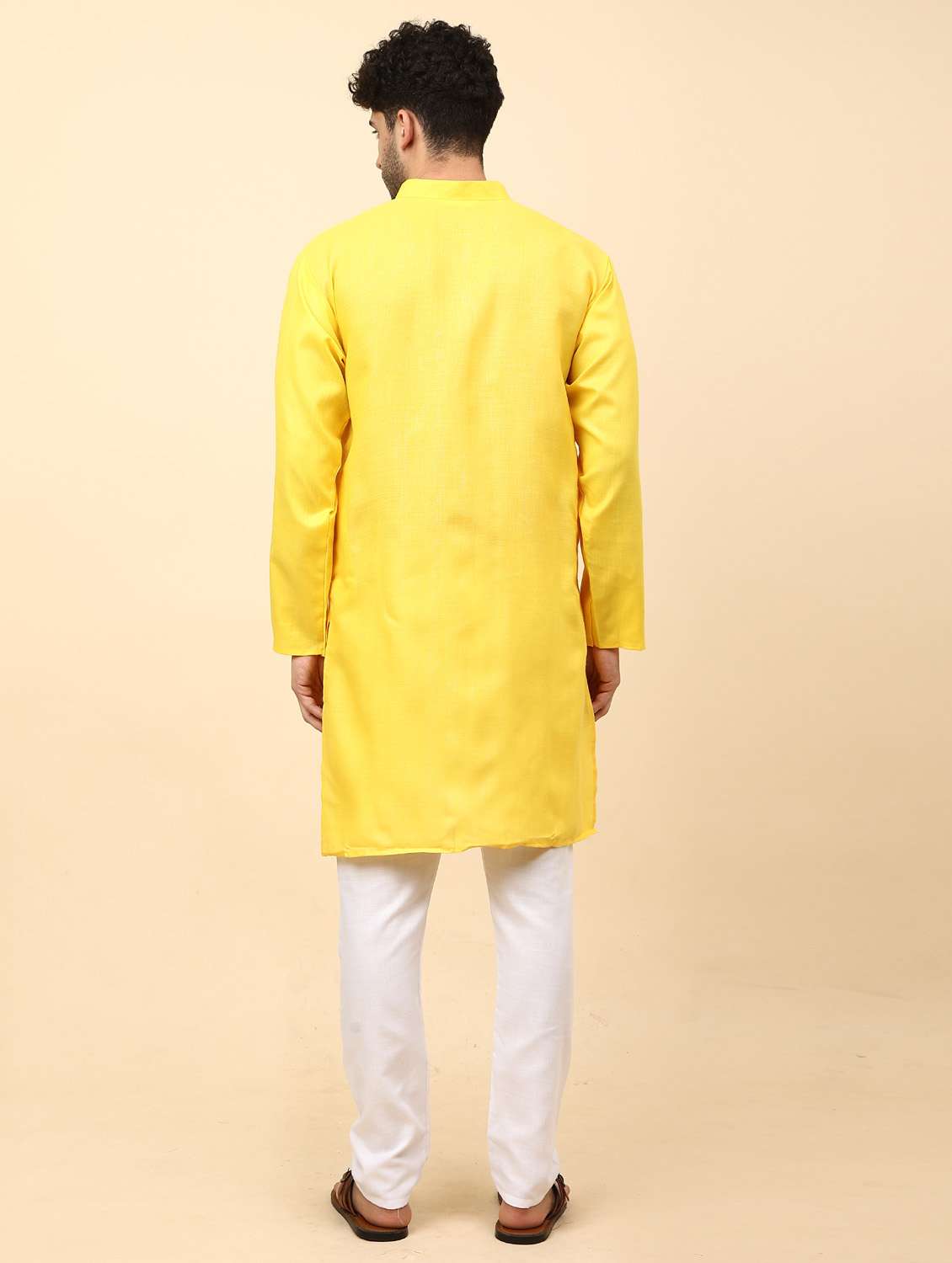 yellow solid mandarin neck kurta pyjama set - 19992335 - Standard Image - 2
