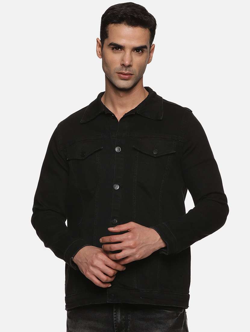black back printed long sleeve denim jacket