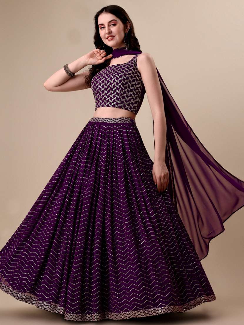 purple sequined work flared lehenga
