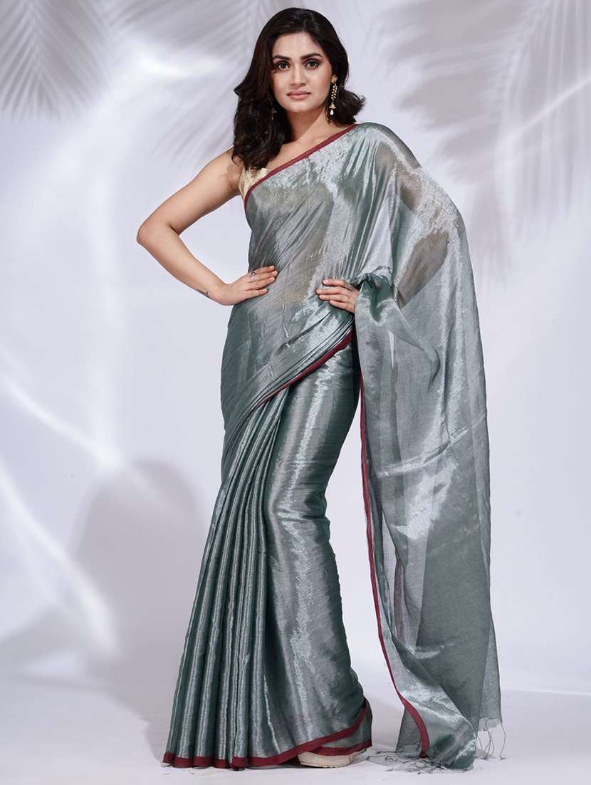 silver self design woven saree with blouse