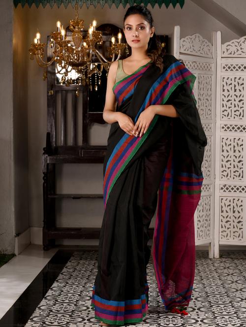 women's self design black colored saree with blouse - 19992761 -  Standard Image - 0