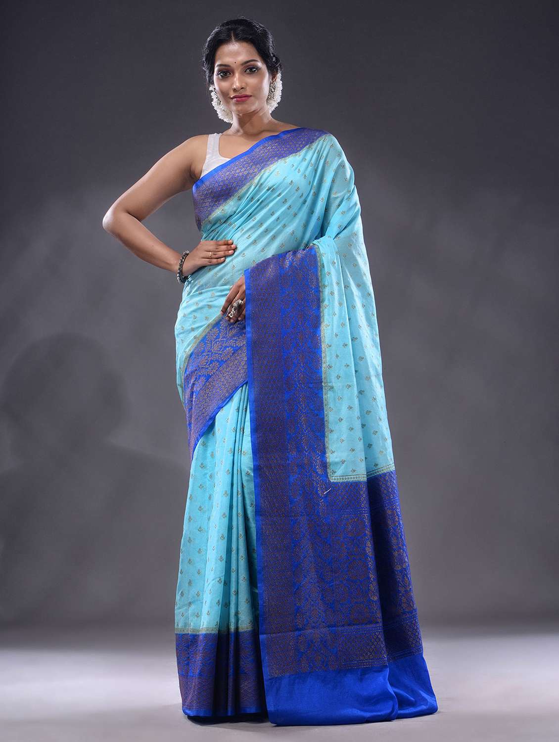 blue silk saree with blouse - 19992943 -  Zoom Image - 0