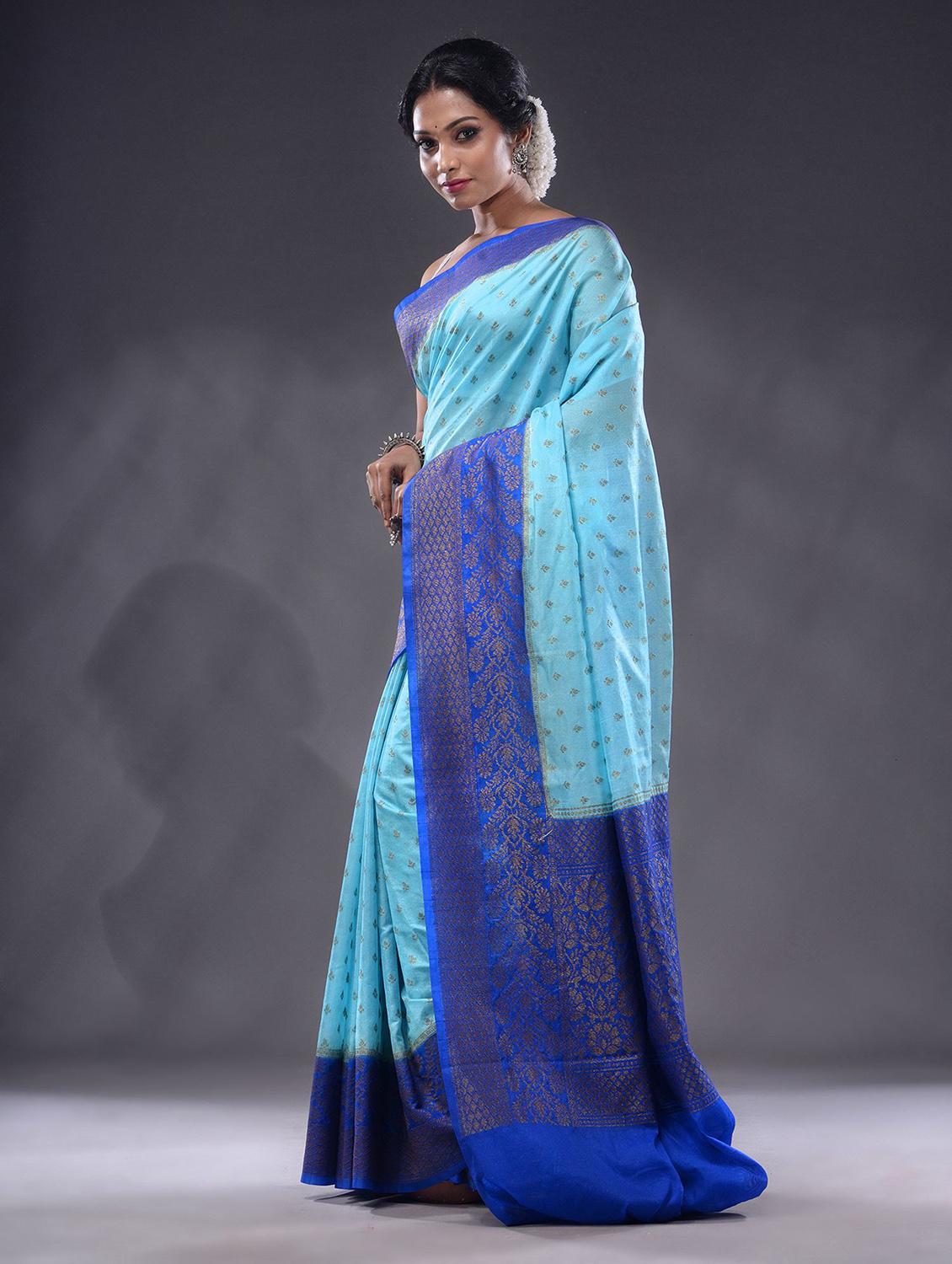 blue silk saree with blouse - 19992943 - Standard Image - 2