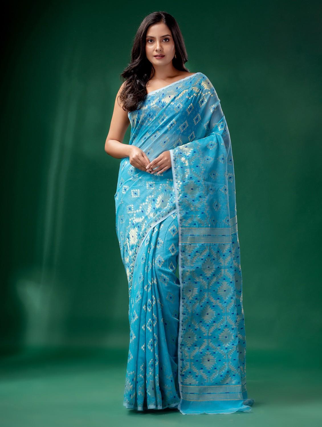 women's self design turquoise colored saree with blouse - 19993156 - Zoom Image - 0