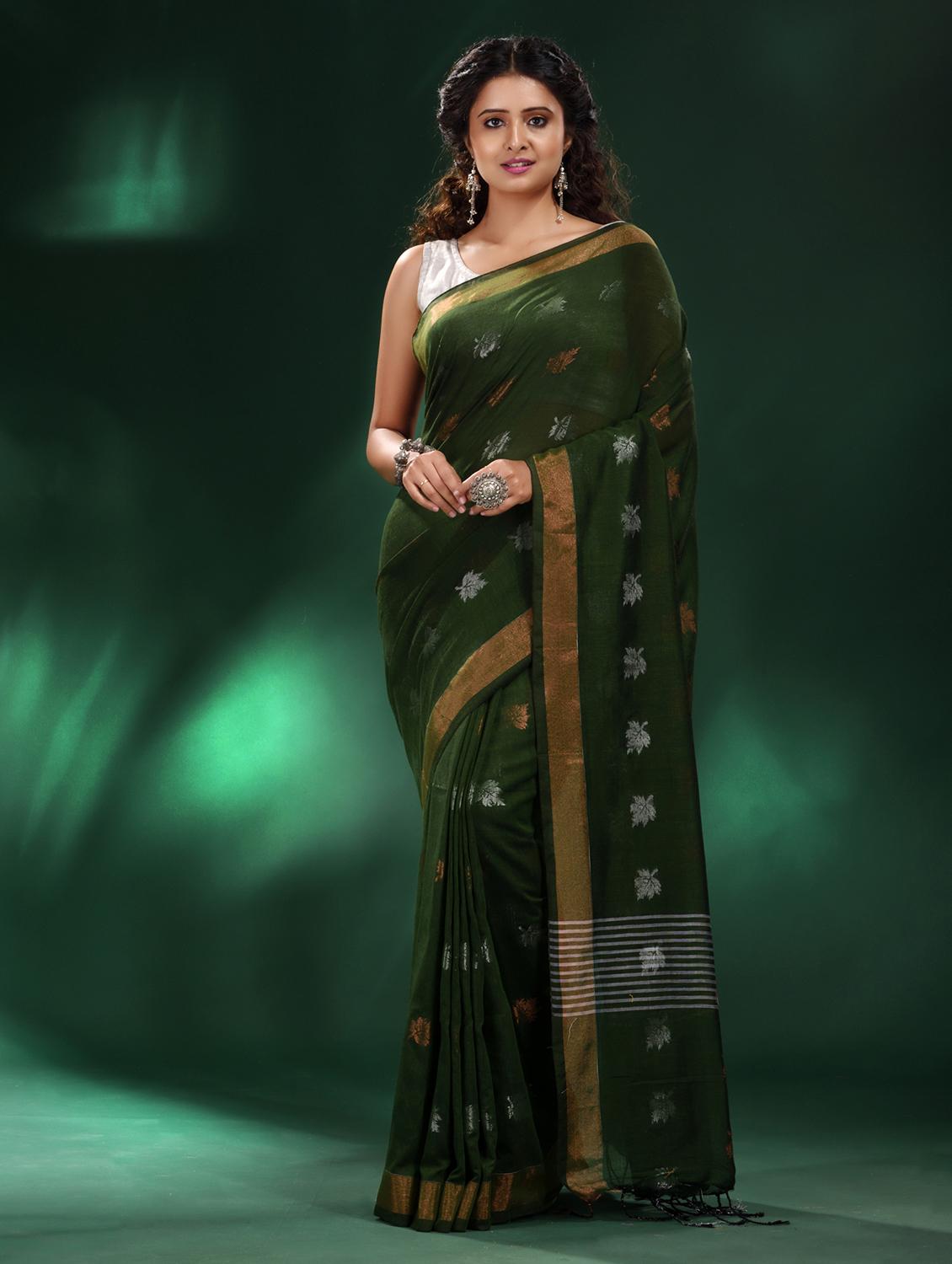 green cotton saree with blouse - 19993458 - Zoom Image - 0