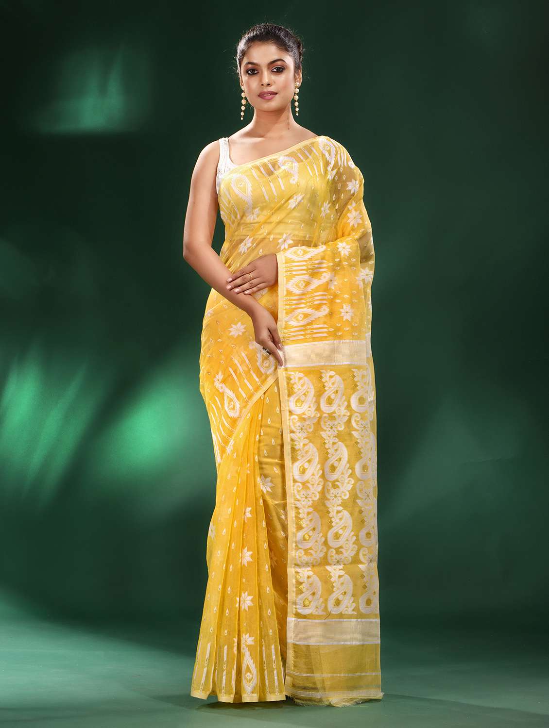 women's self design yellow colored saree with blouse