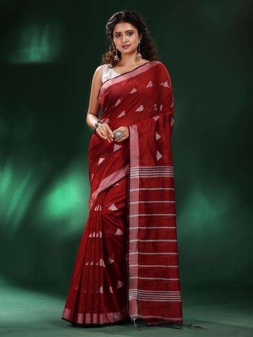 women's geometric red colored saree with blouse - 19993489 -  Standard Image - 0