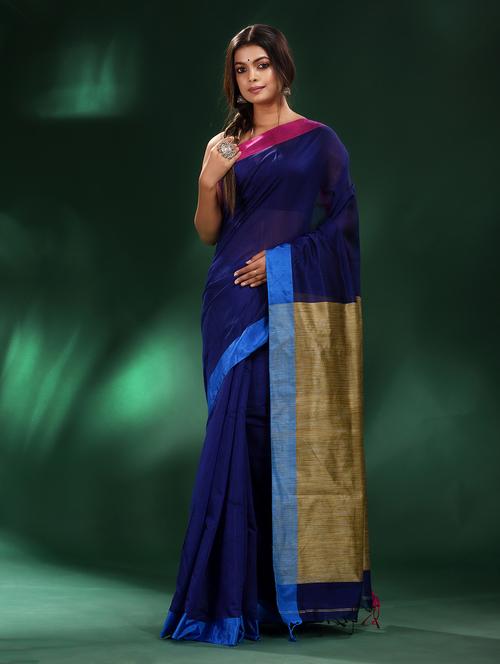blue cotton saree with blouse - 19993591 - Standard Image - 0