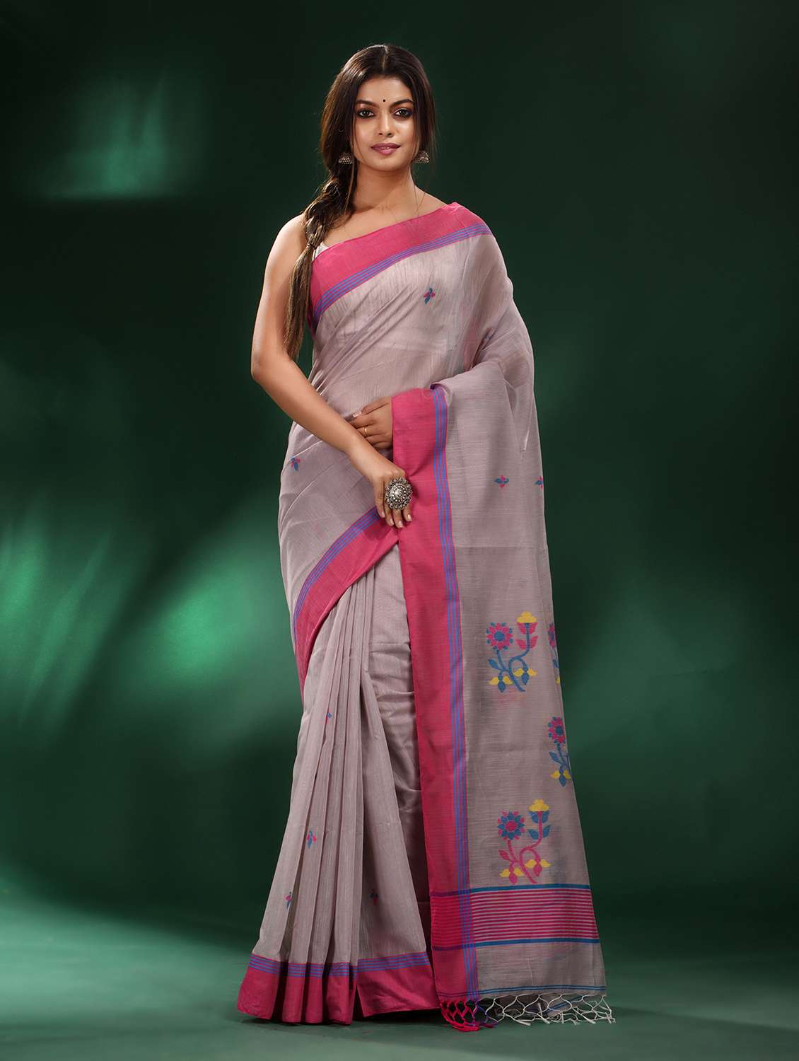 grey cotton saree with blouse - 19993601 - Zoom Image - 0