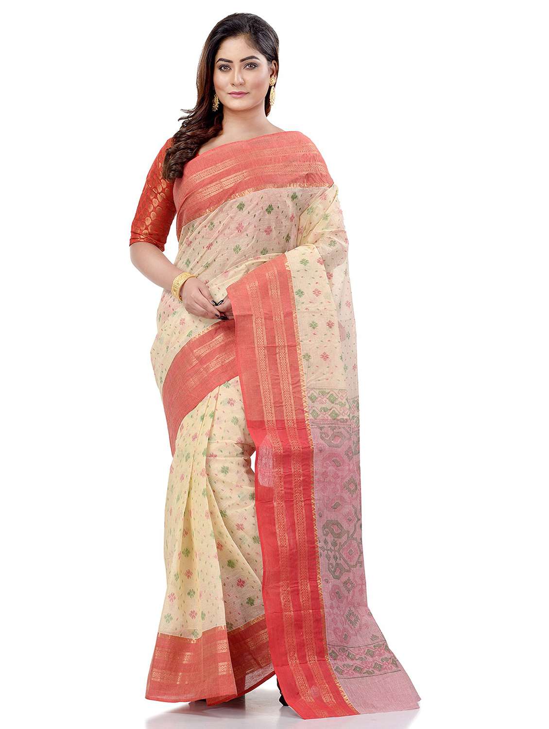 women's self design beige colored saree