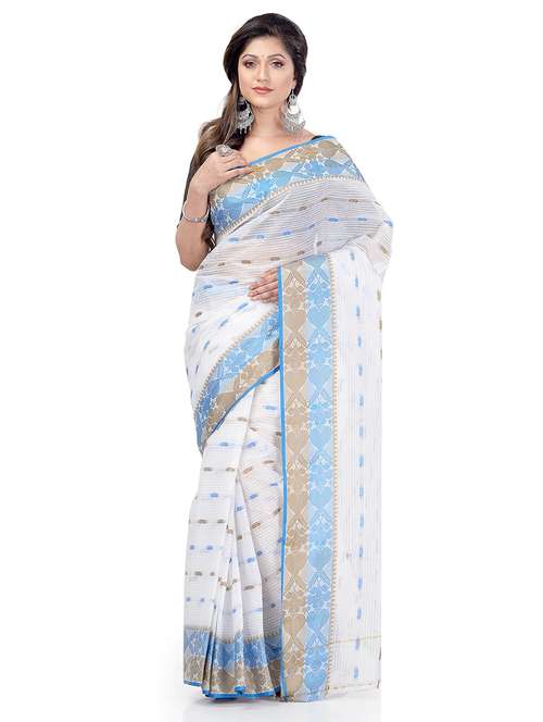 women's polka dots white colored saree - 19994368 - Standard Image - 0