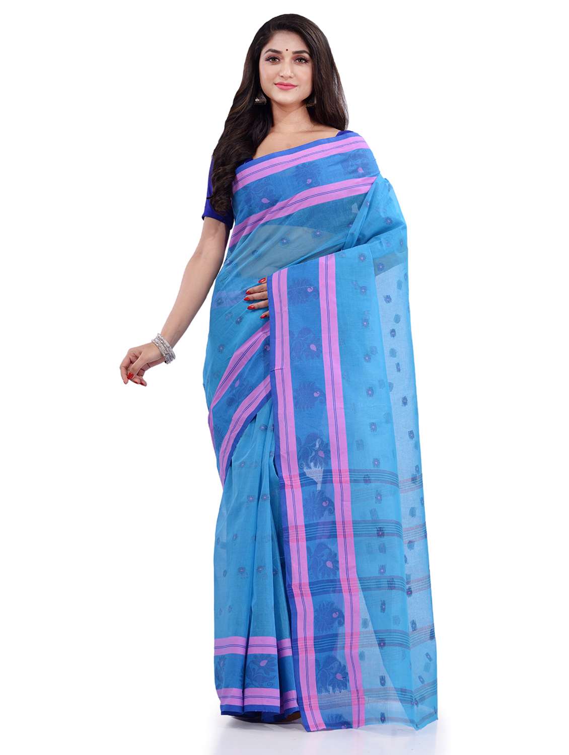 women's self design blue colored saree