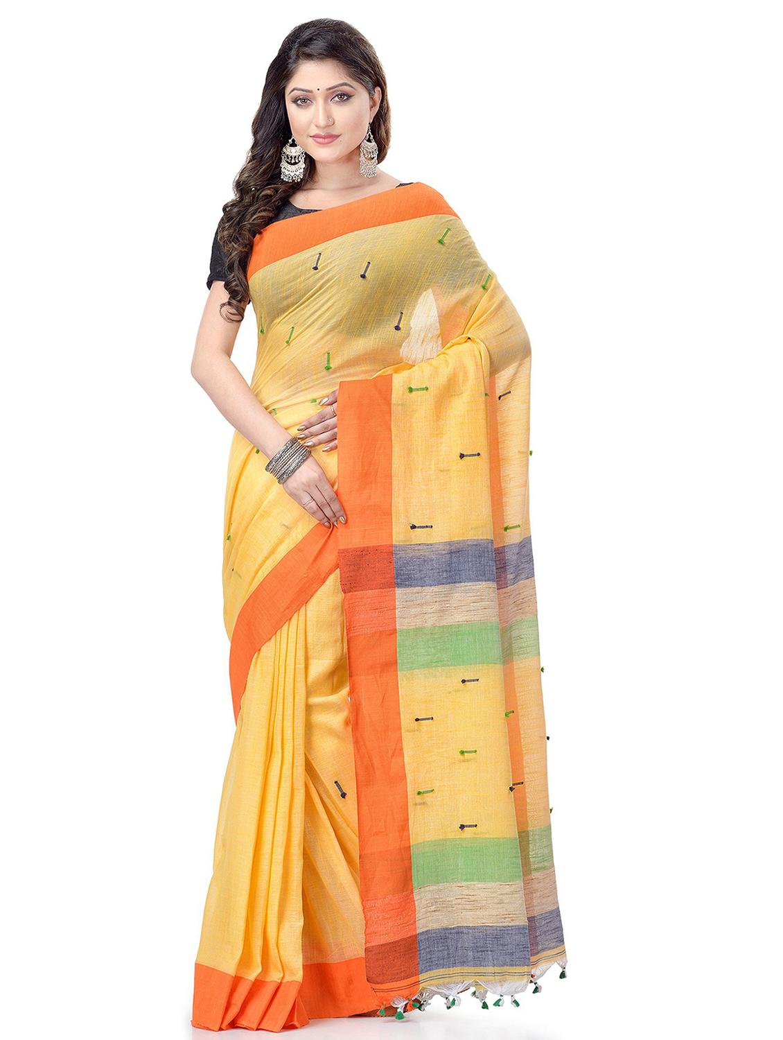 yellow cotton handloom saree with blouse - 19994413 - Zoom Image - 0