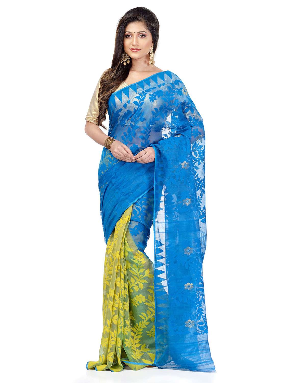 women's self design blue colored saree