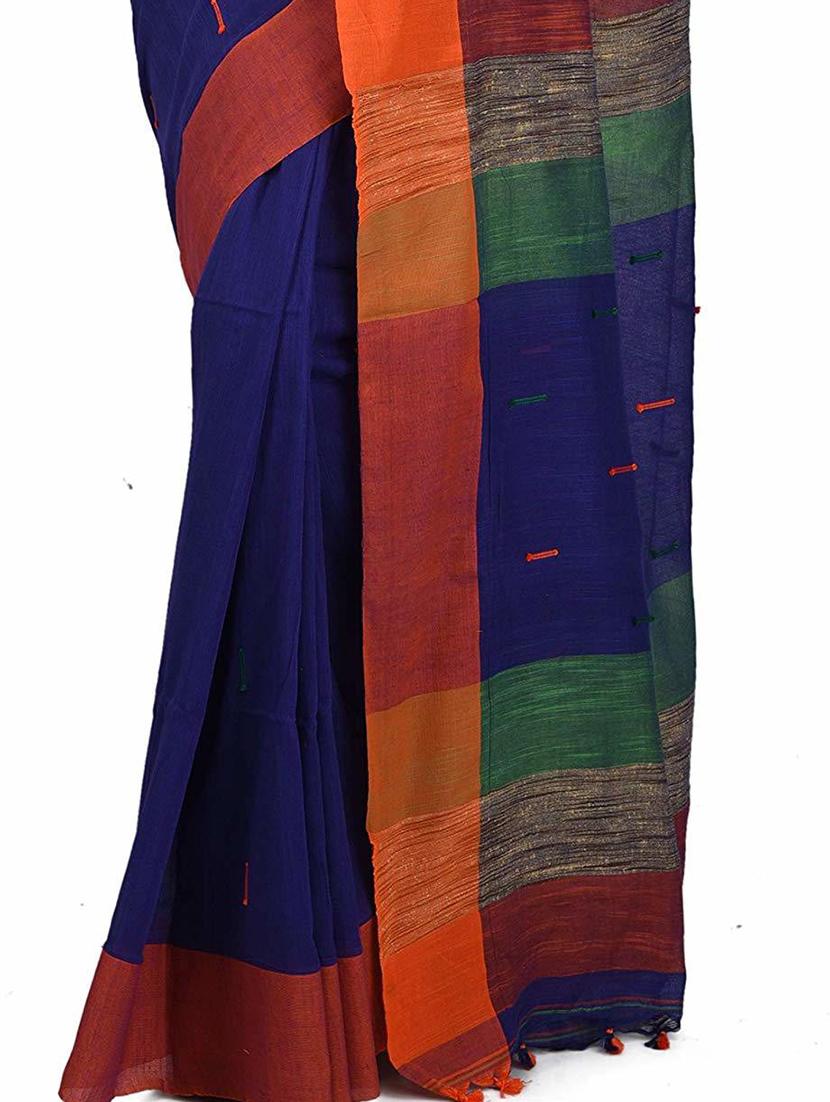 women's bordered navy blue colored saree with blouse - 19994421 - Standard Image - 2