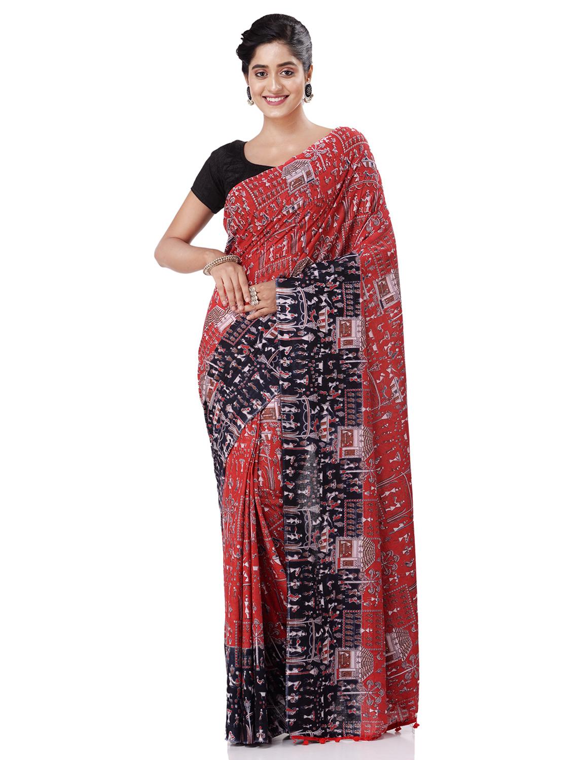 women's warli red colored saree - 19994434 -  Zoom Image - 0