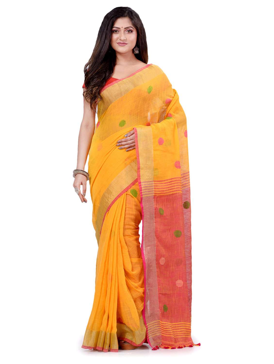 women's self design orange colored saree with blouse