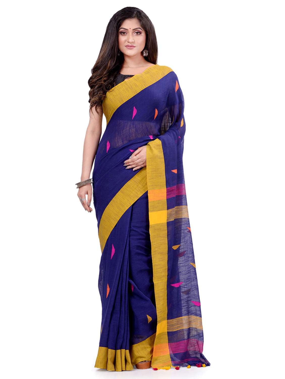 women's geometric blue colored saree with blouse