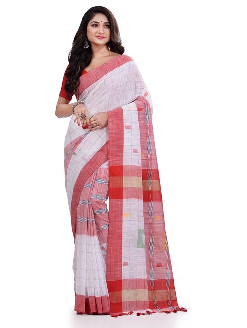 women's checks white colored saree with blouse - 19994484 - Standard Image - 0