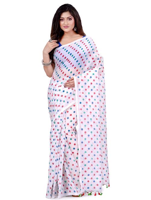 women's polka dots white colored saree - 19994489 -  Standard Image - 0