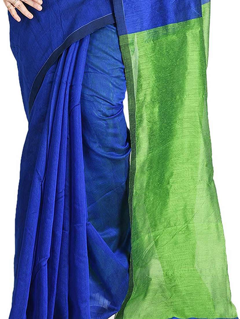 women's solid royal blue colored saree with blouse - 19994513 - Standard Image - 2