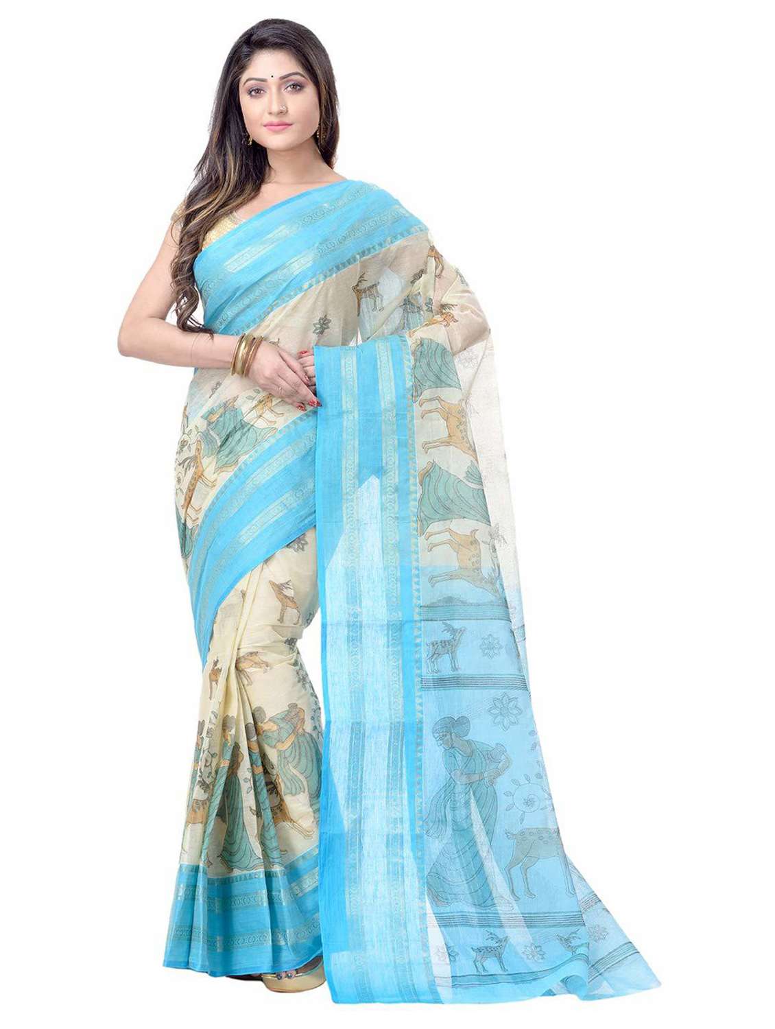 women's kalamkari cream colored saree