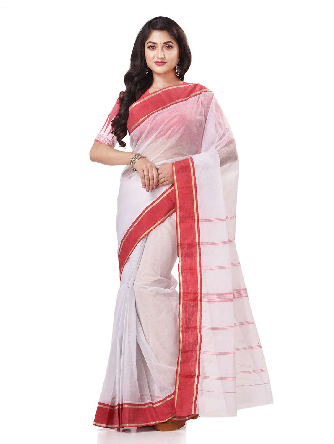 women's self design white colored saree with blouse