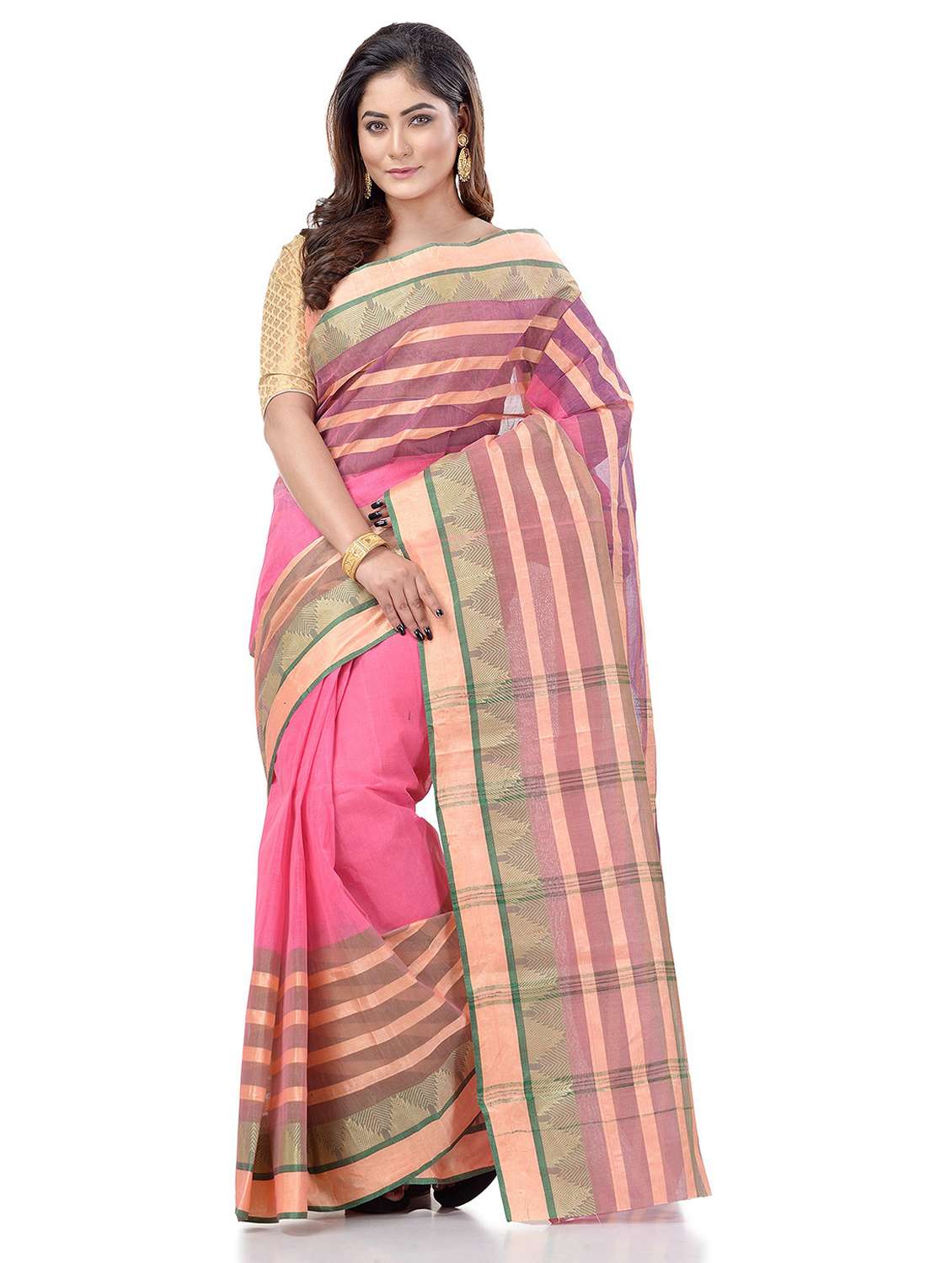 women's self design pink colored saree