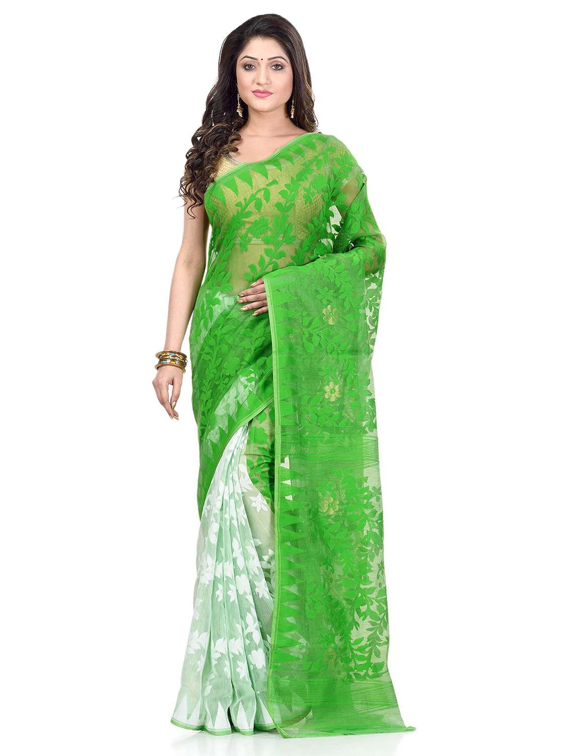 women's self design green colored saree