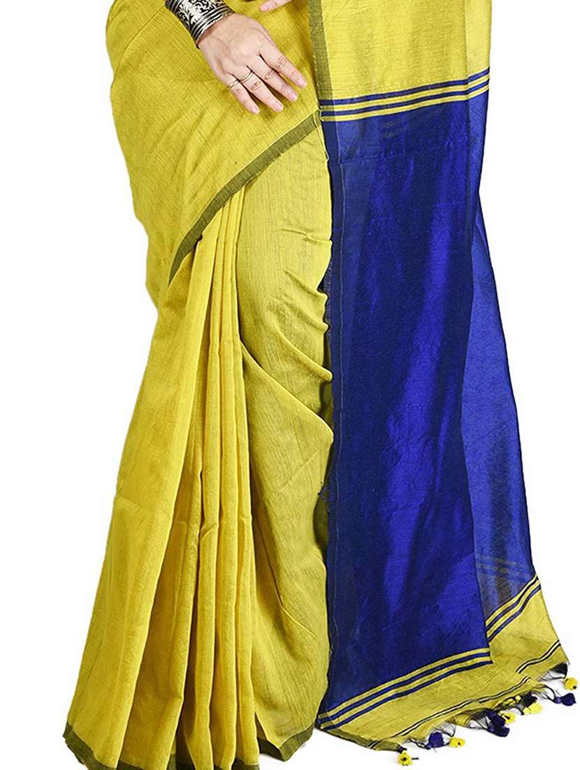 women's color block yellow colored saree with blouse - 19994606 - Standard Image - 2