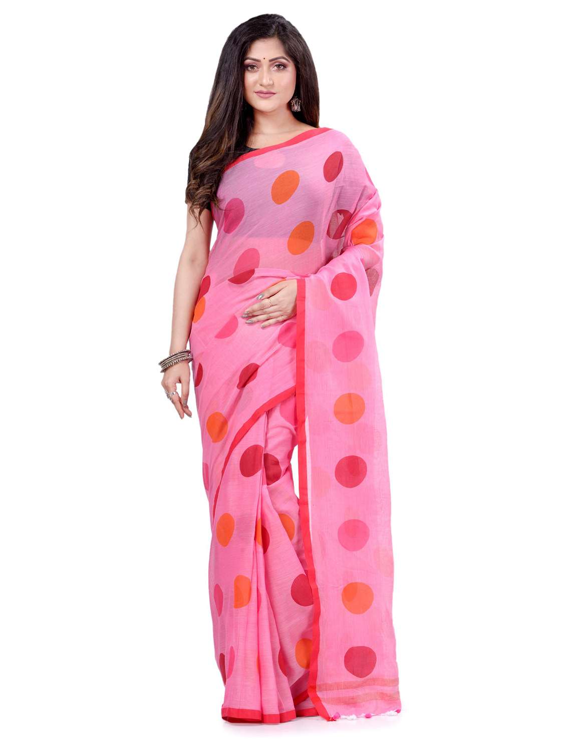 women's polka dots pink colored saree - 19994639 - Zoom Image - 0